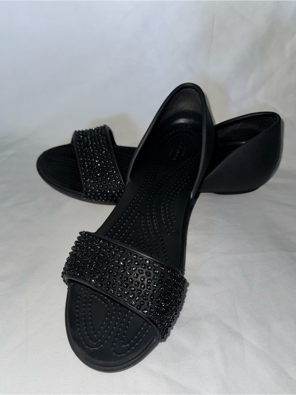 CROCS Black Crystal-Embellished Open-Toe Flats